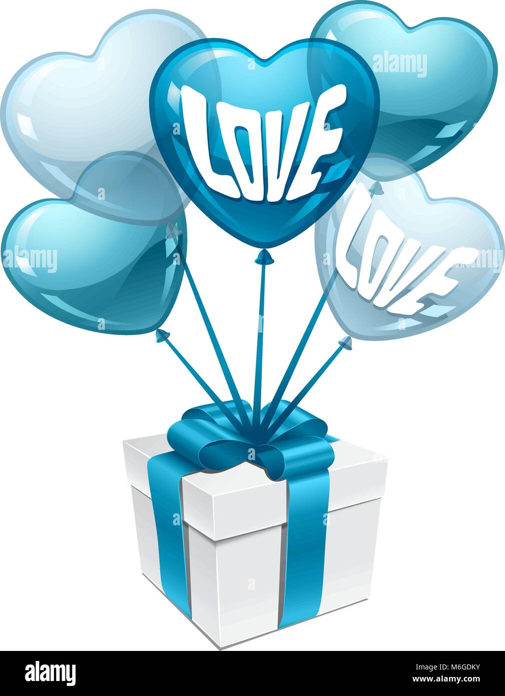 Background with balloons in the shape of heart and gift box Stock ...