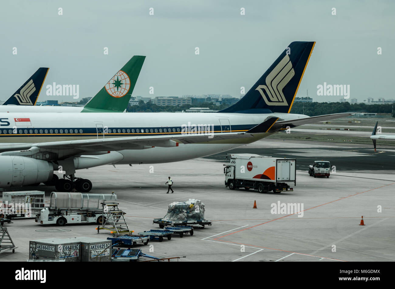 Singapore Airlines is the flag carrier airline of Singapore with its hub at Singapore Changi Airport. The airline was famous for its top notch service Stock Photo