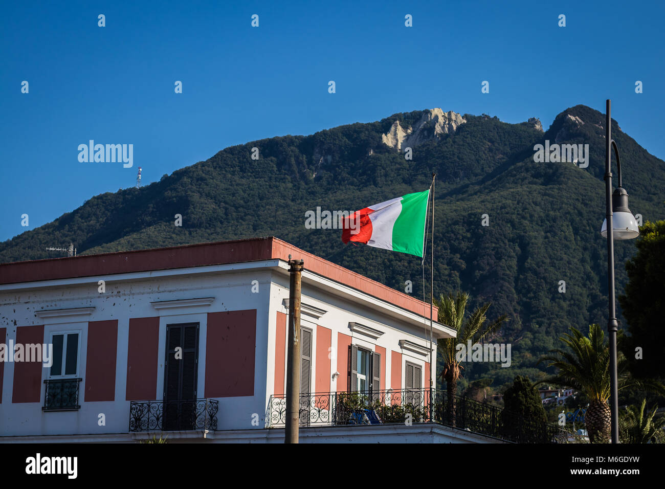 Italian flag with Volcano Stock Photo