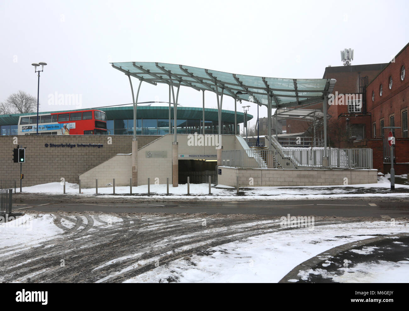 Stourbridge interchange bus station and rail link on a winters day. Stock Photo