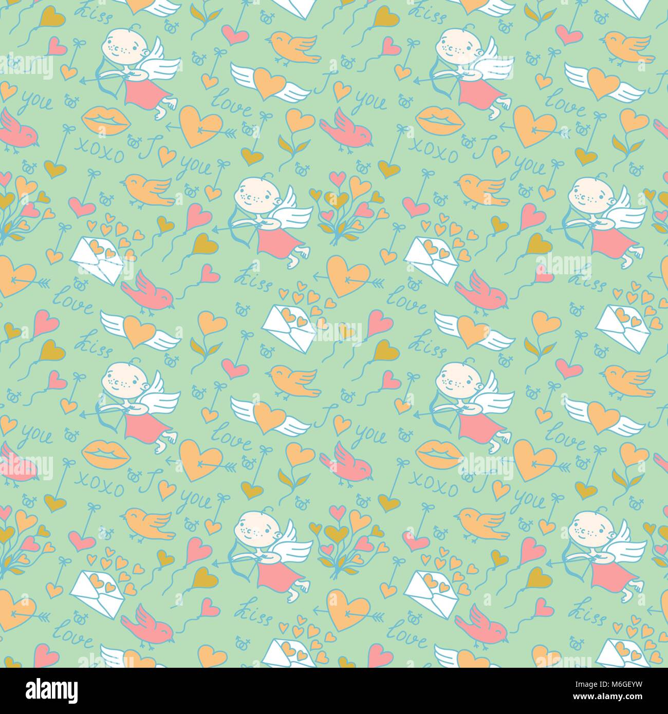 Valentine's day lovely seamless texture with cute doodles Stock Vector ...