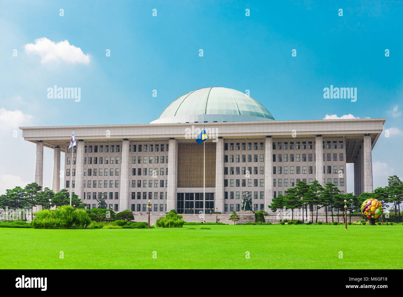 SEOUL, KOREA - AUGUST 14, 2015: The National Assembly Proceeding Hall building - famous South Korean Capitol - located on Yeouido island - Seoul, Sout Stock Photo