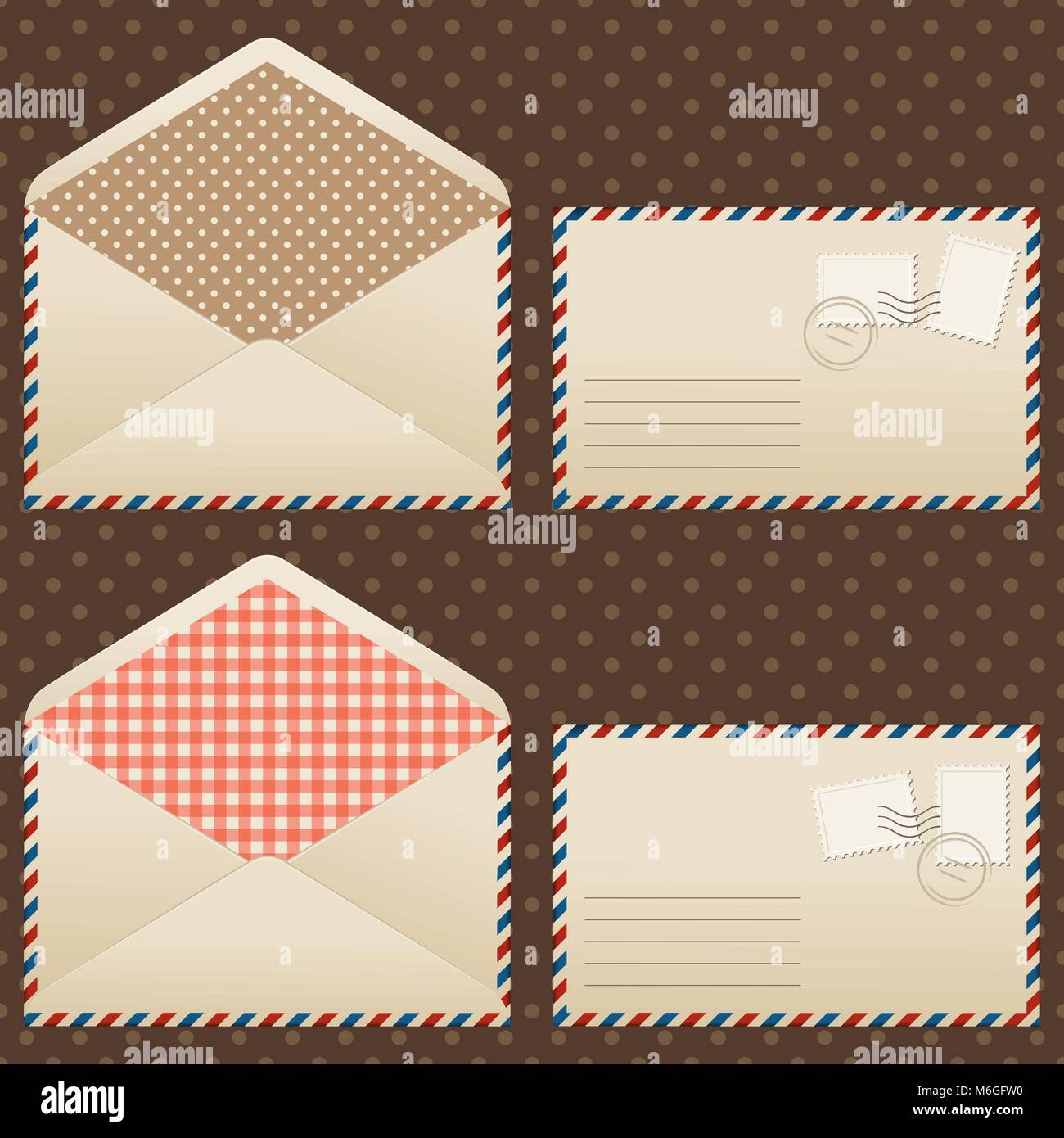 Collection of old  vintage envelopes Stock Vector