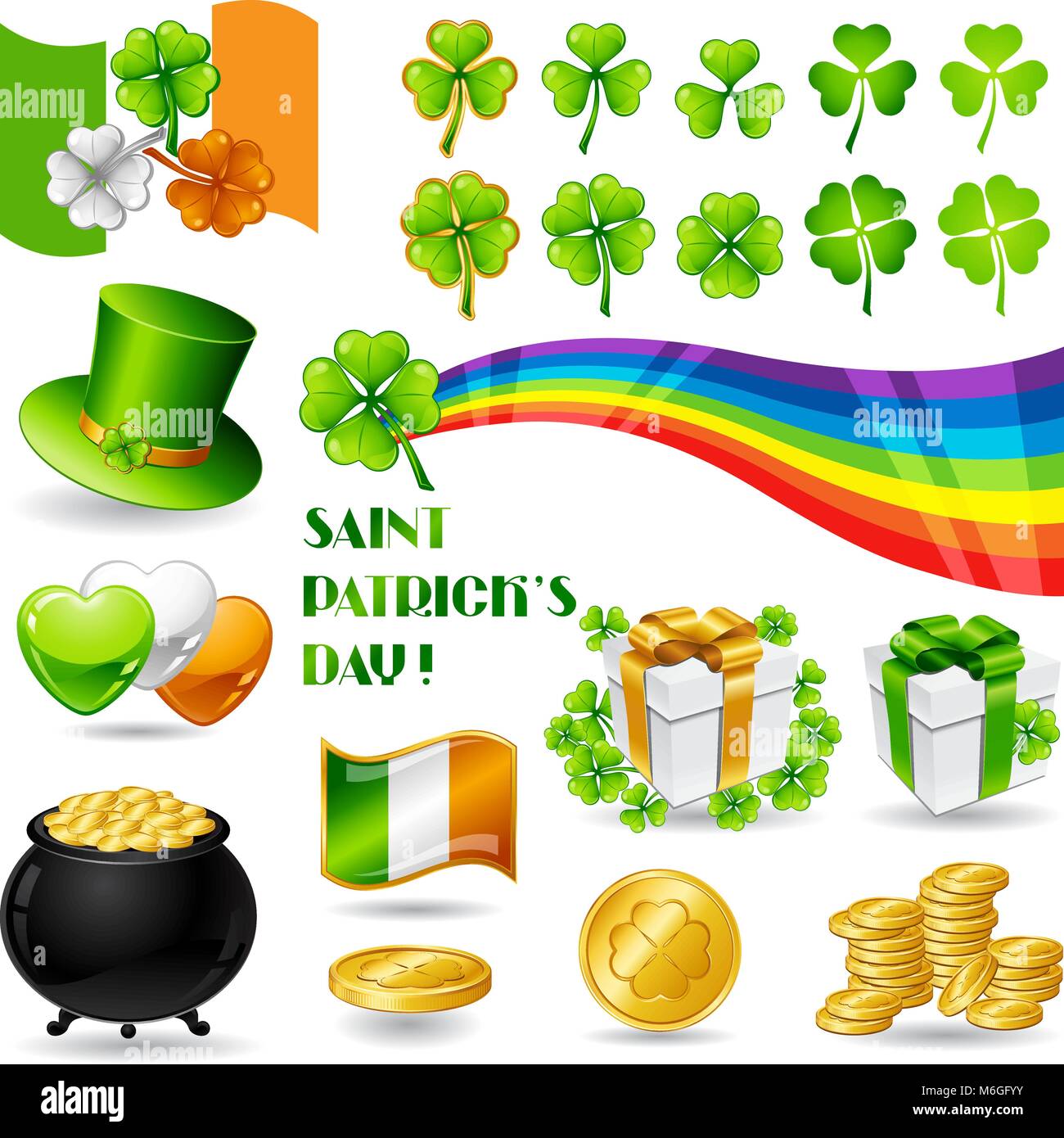 Collection illustrations of Saint Patrick's Day symbols Stock Vector