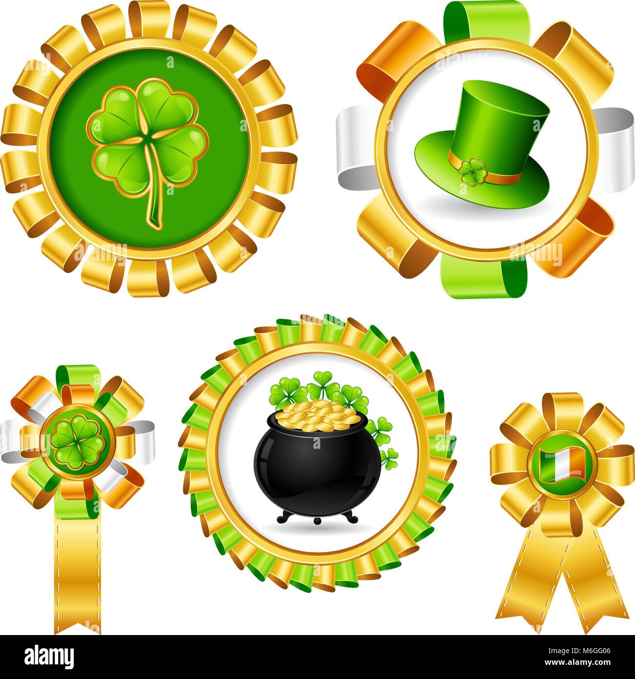 Award ribbons with Saint Patrick's day objects Stock Vector