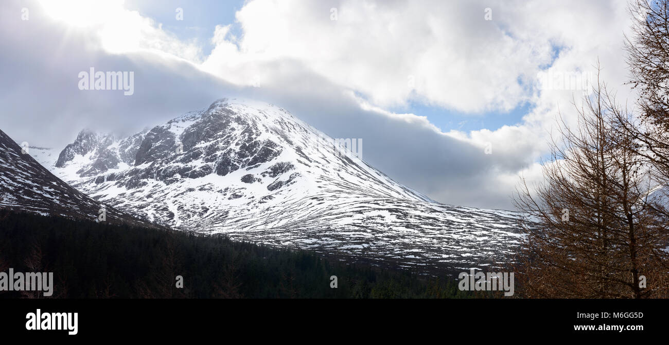 The north face of Ben Nevis on a cloudy winter day in the highlands of Scotland, Britain. Stock Photo