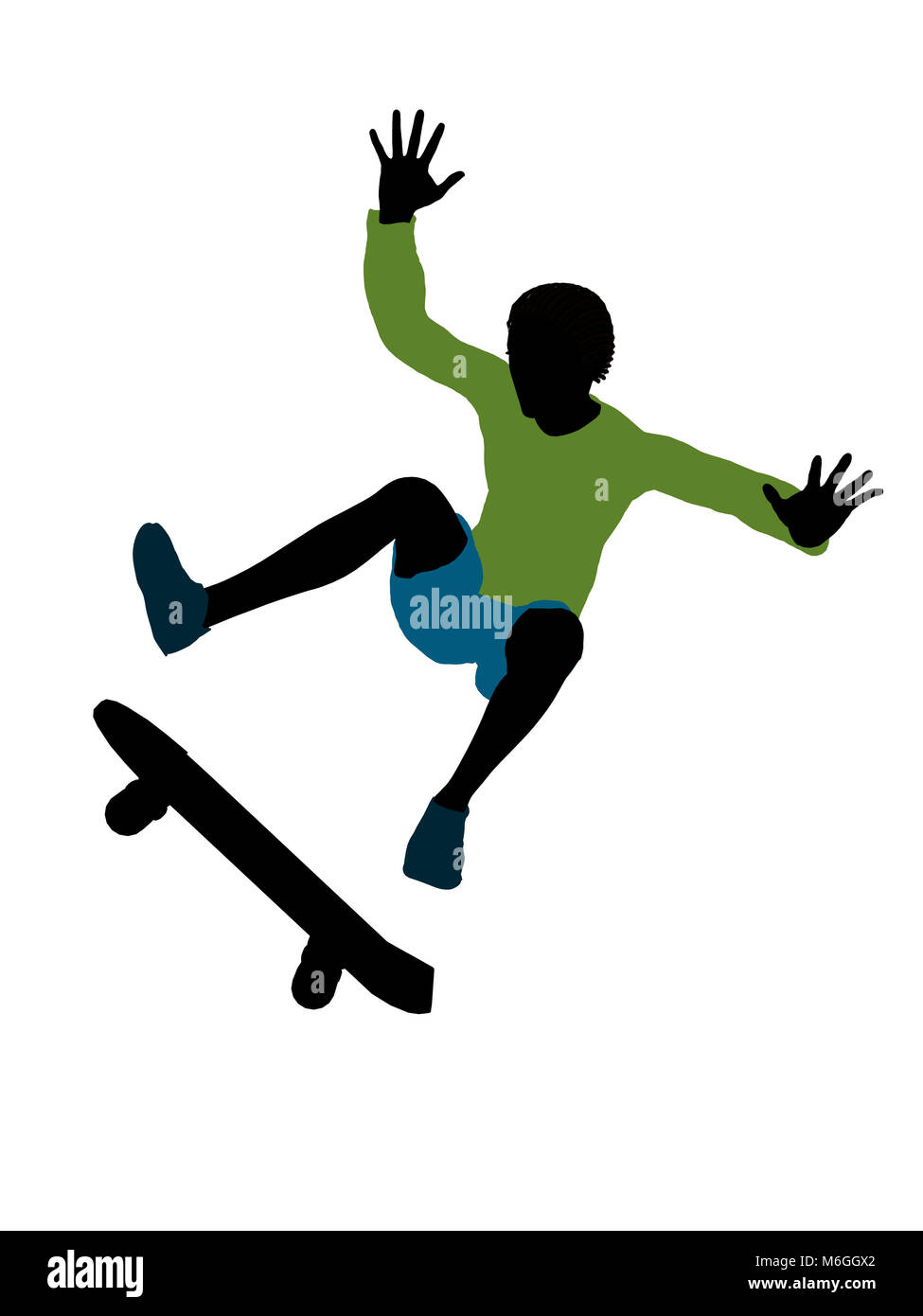 African american skateboarder illustration silhouette on a white ...