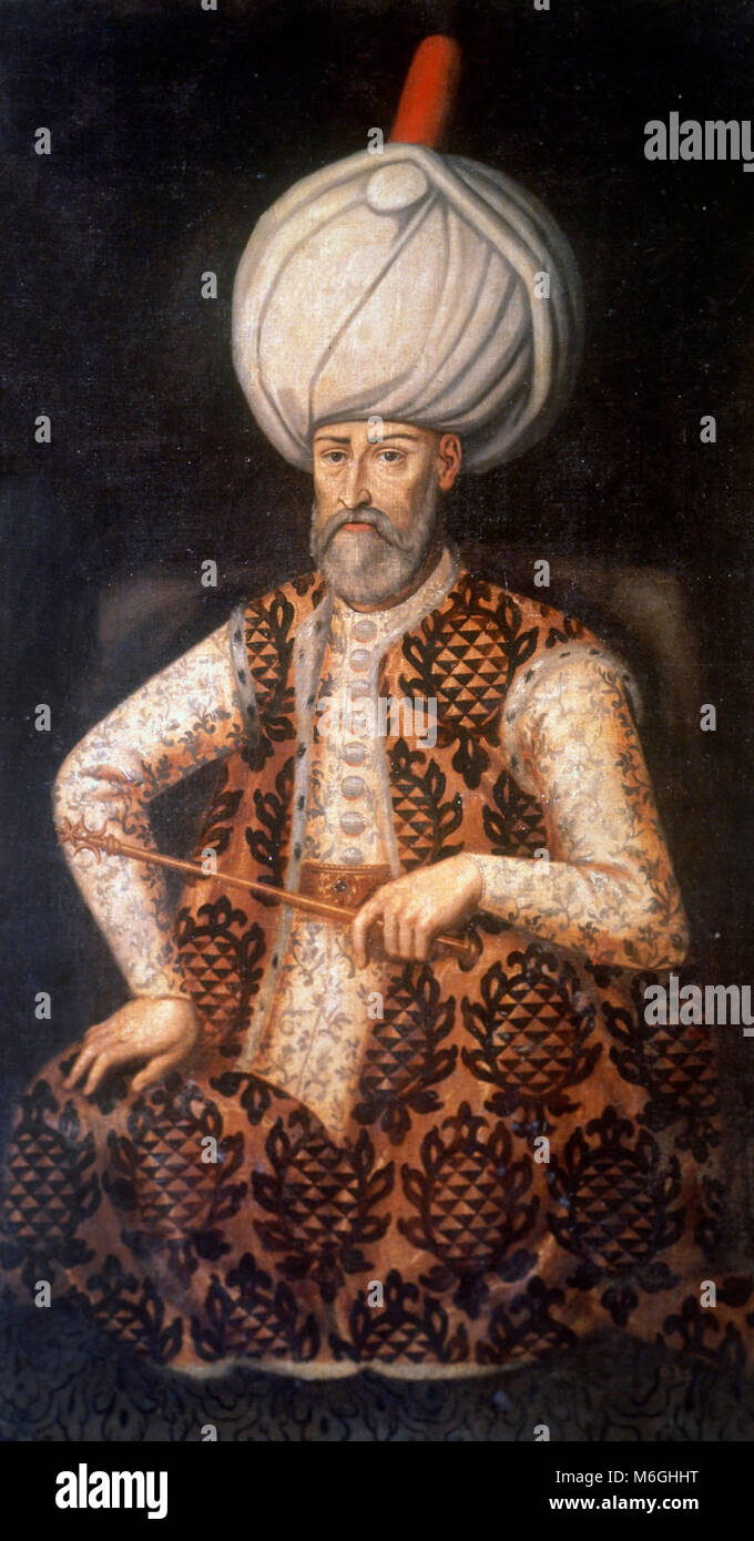 Sultán Solimán - Portrait of Sultan Suleiman I the Magnificent, Ottoman Sultan from 1520 to 1566. It is an anonymous work of the Italian school. Stock Photo