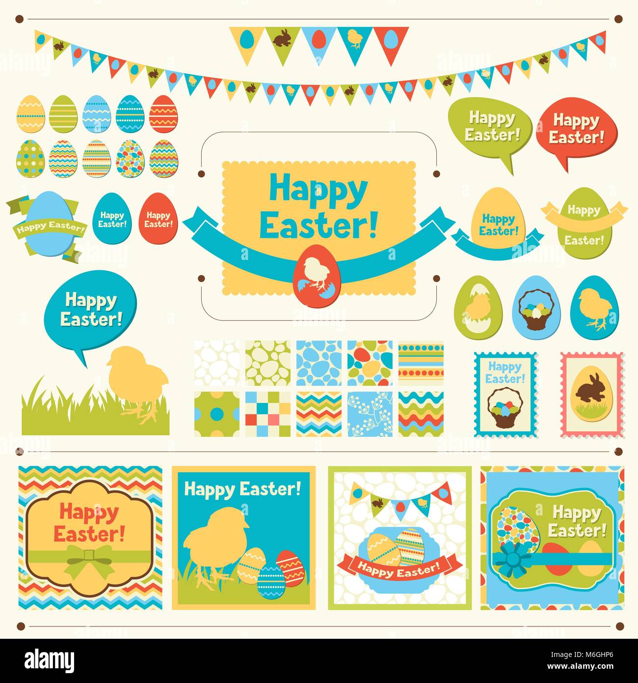 Set of Happy Easter ornaments and decorative elements Stock Vector ...
