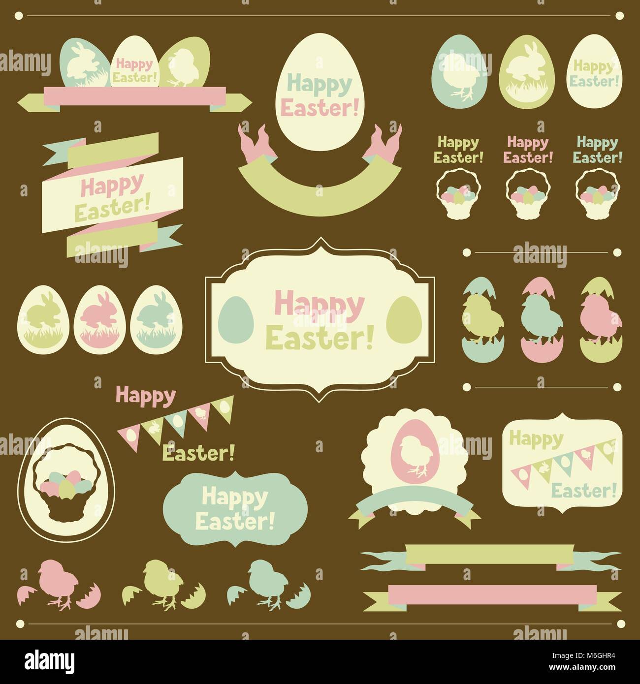 Set of Happy Easter ornaments and decorative elements Stock Vector ...