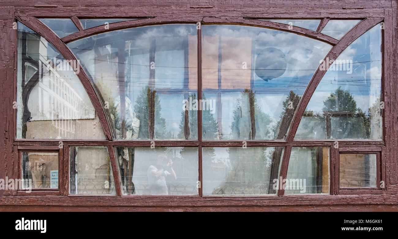 Old wooden window with a peeling brown paint Stock Photo - Alamy