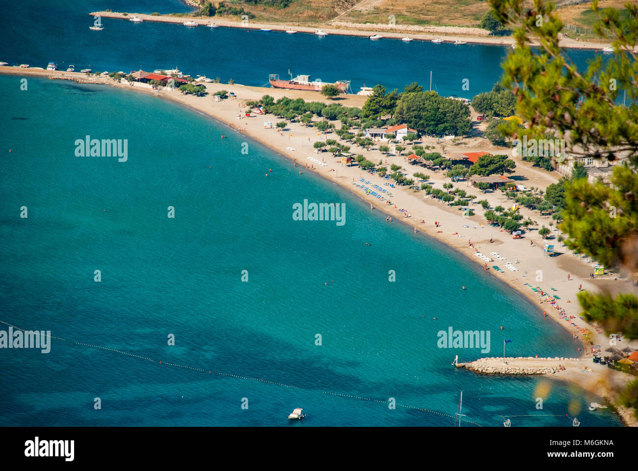Aerial view of the town at the sea coast. View of Omis from the ...