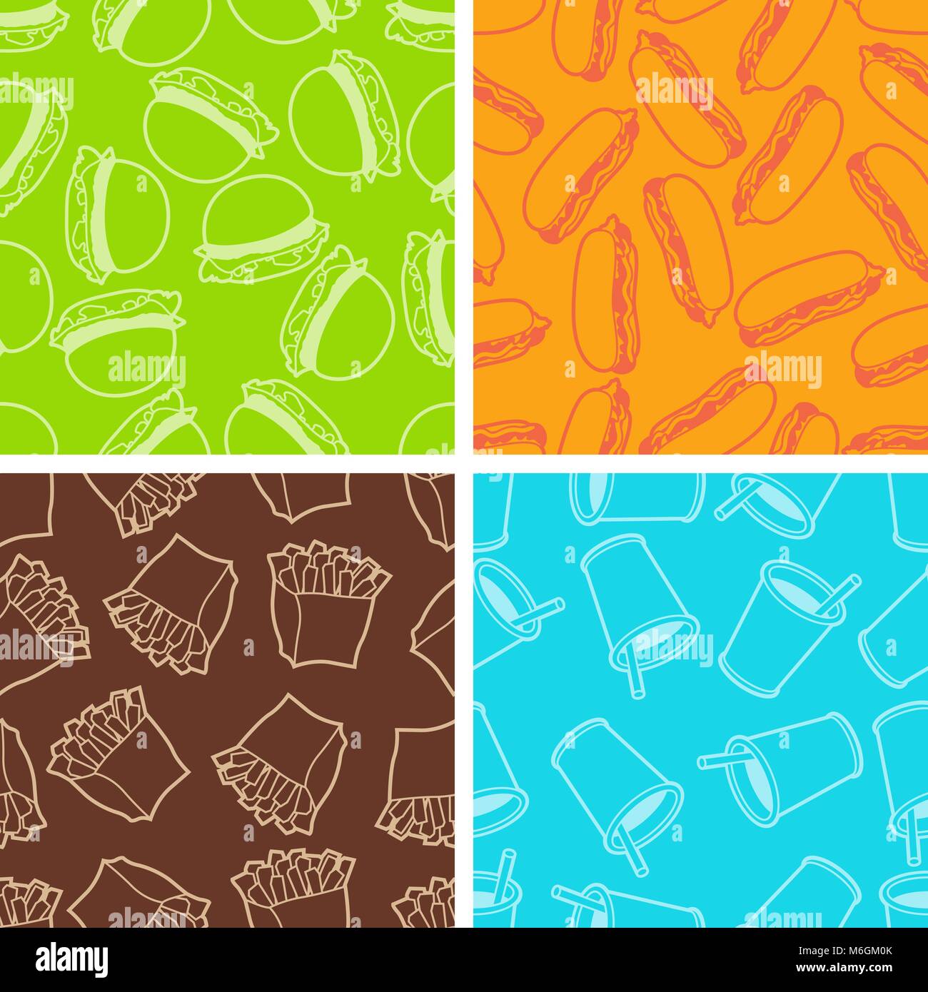 Fast food seamless patterns in retro style Stock Vector