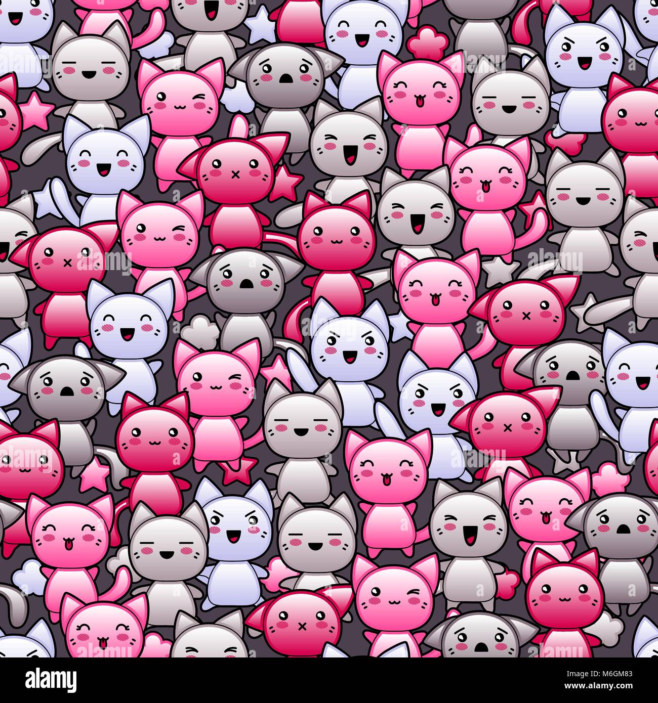 Seamless pattern with cute kawaii doodle cats Stock Vector Image & Art ...