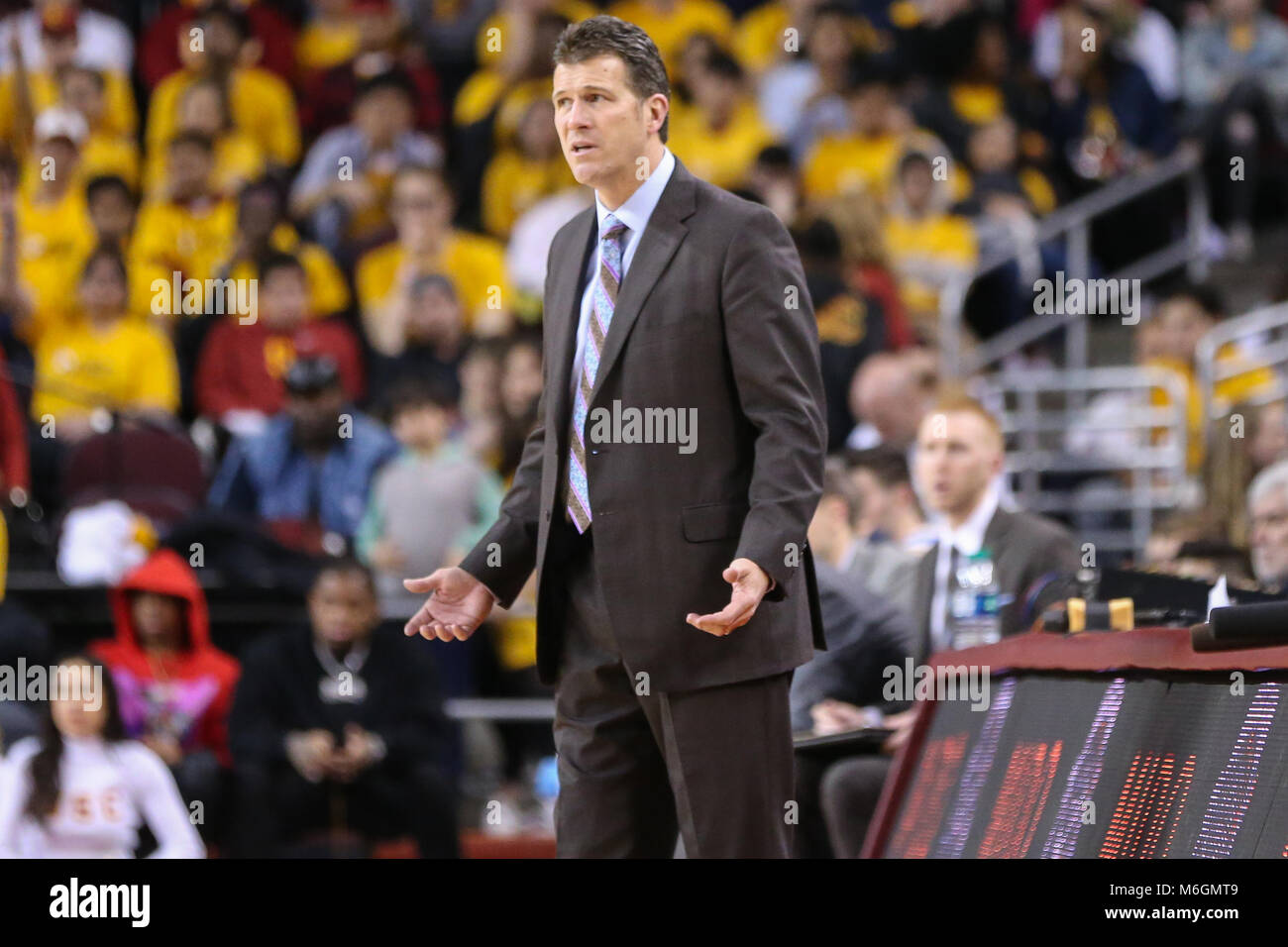 LOS ANGELES, CA - March 3: UCLA Bruins head coach Steve Alford in a NCAA Basketball game between the UCLA Bruins vs USC Trojans at the Galen Center in Los Angeles, CA: (Photo by Jordon Kelly/Icon Sportswire) Credit: Cal Sport Media/Alamy Live News Stock Photo
