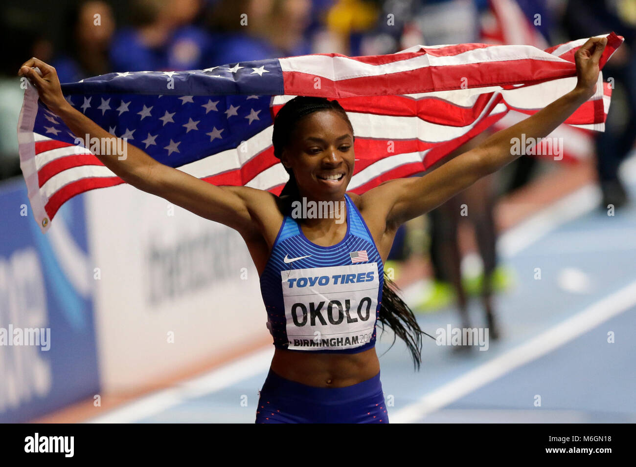 Birmingham. 3rd Mar, 2018. Courtney Okolo of the United States