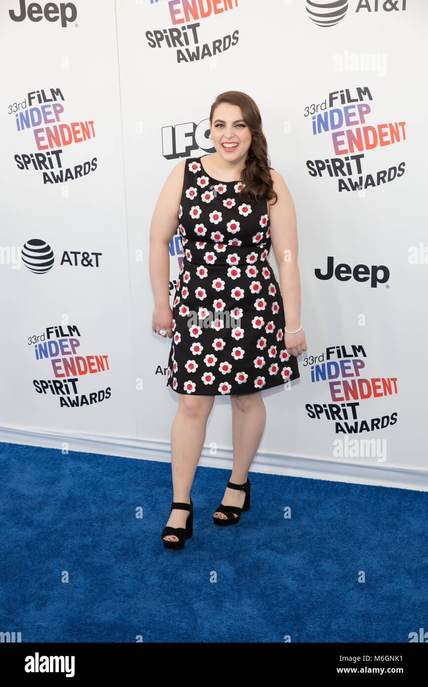 Santa Monica, Ca. 3rd Mar, 2018. Beanie Feldstein at the 2018 Film Independent Spirit Awards in