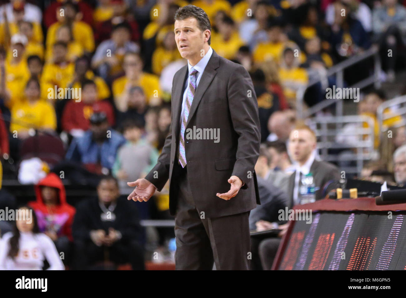 March 03, 2018: UCLA Bruins head coach Steve Alford in a NCAA Basketball game between the UCLA Bruins vs USC Trojans at the Galen Center in Los Angeles, CA: Jordon Kelly/CSM(Jordon Kelly : © Cal Sport Media) Credit: Cal Sport Media/Alamy Live News Stock Photo