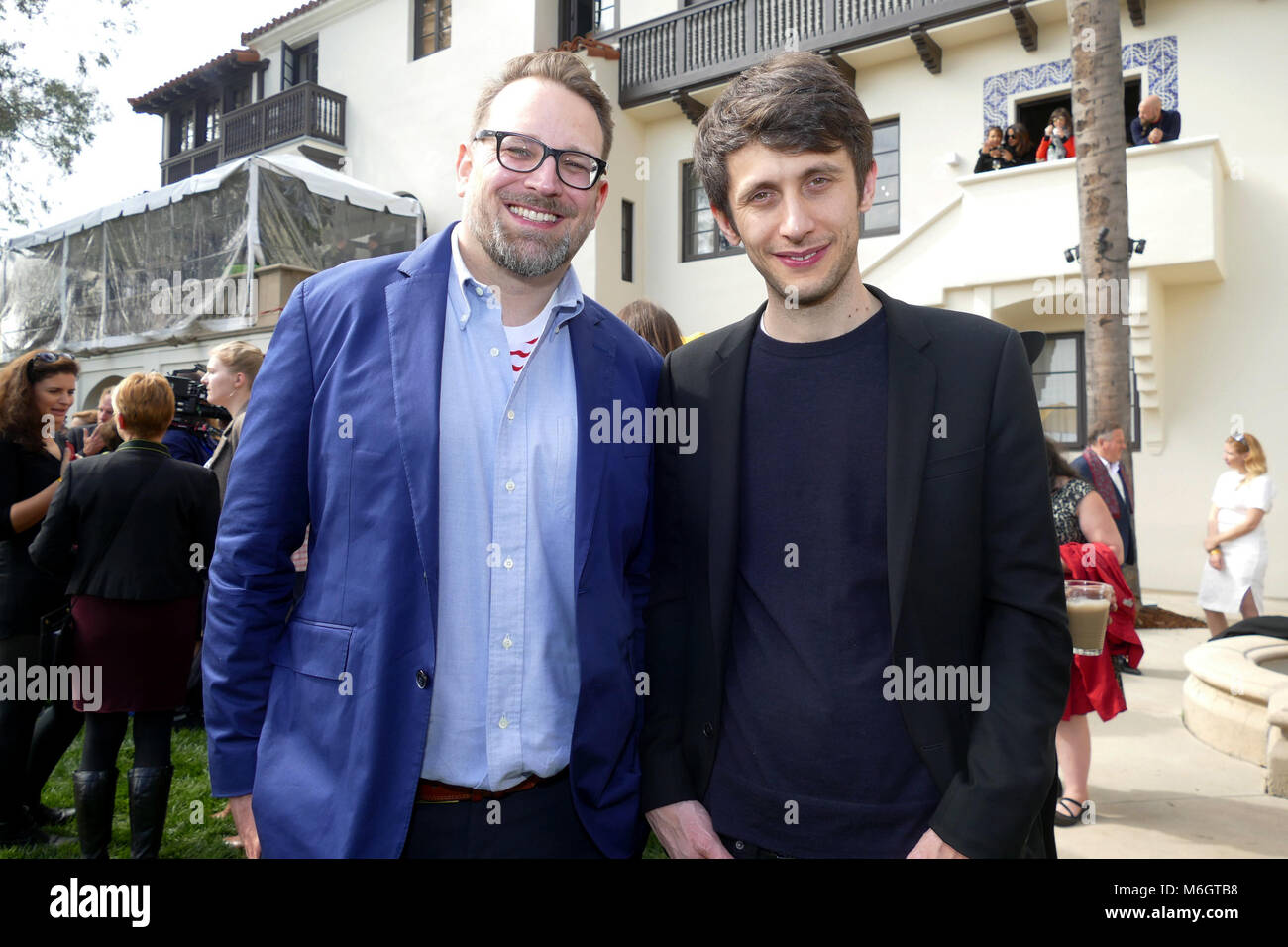 03 March 2018, USA, Los Angeles: Directors Jan Lachauer (R) and Jakob Schuh, directos of the animated film 'Revolting Rhymes' during the reception of the German Academy Awards nominees at Villa Aurora. The film runs in competition within the category 'Best Animated Short Film'. The gala of the 90th Academy Awards takes place on 04 March 2018. Photo: Barbara Munker/dpa Credit: dpa picture alliance/Alamy Live News Stock Photo