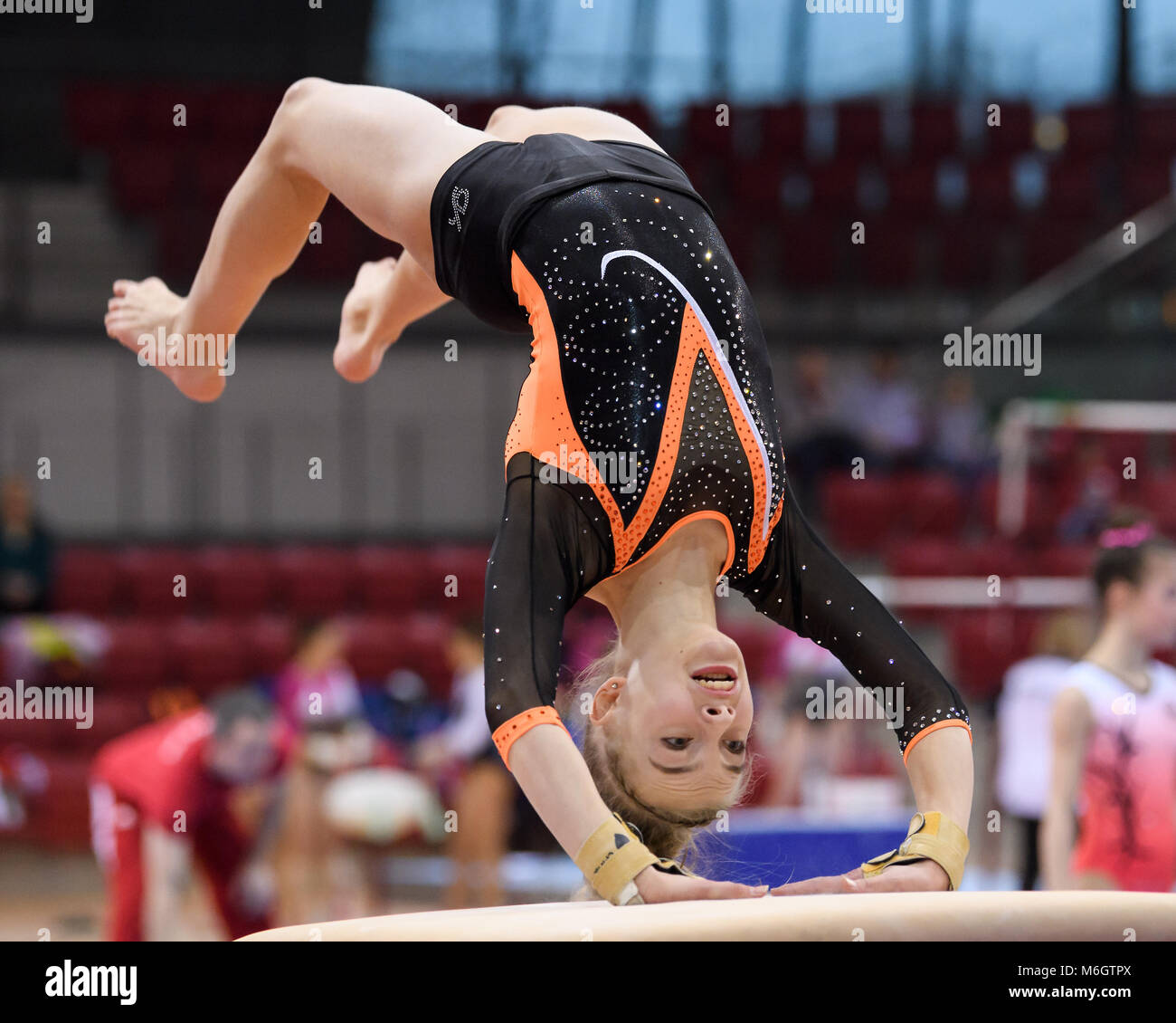 Stuttgart, Deutschland. 03rd Mar, 2018. Sprung: Sidney Hayn (KRK). GES/ Turnen/ Bundesliga: Saisonauftakt, 03.03.2018 -- |usage worldwide Credit: dpa/Alamy Live News Stock Photo