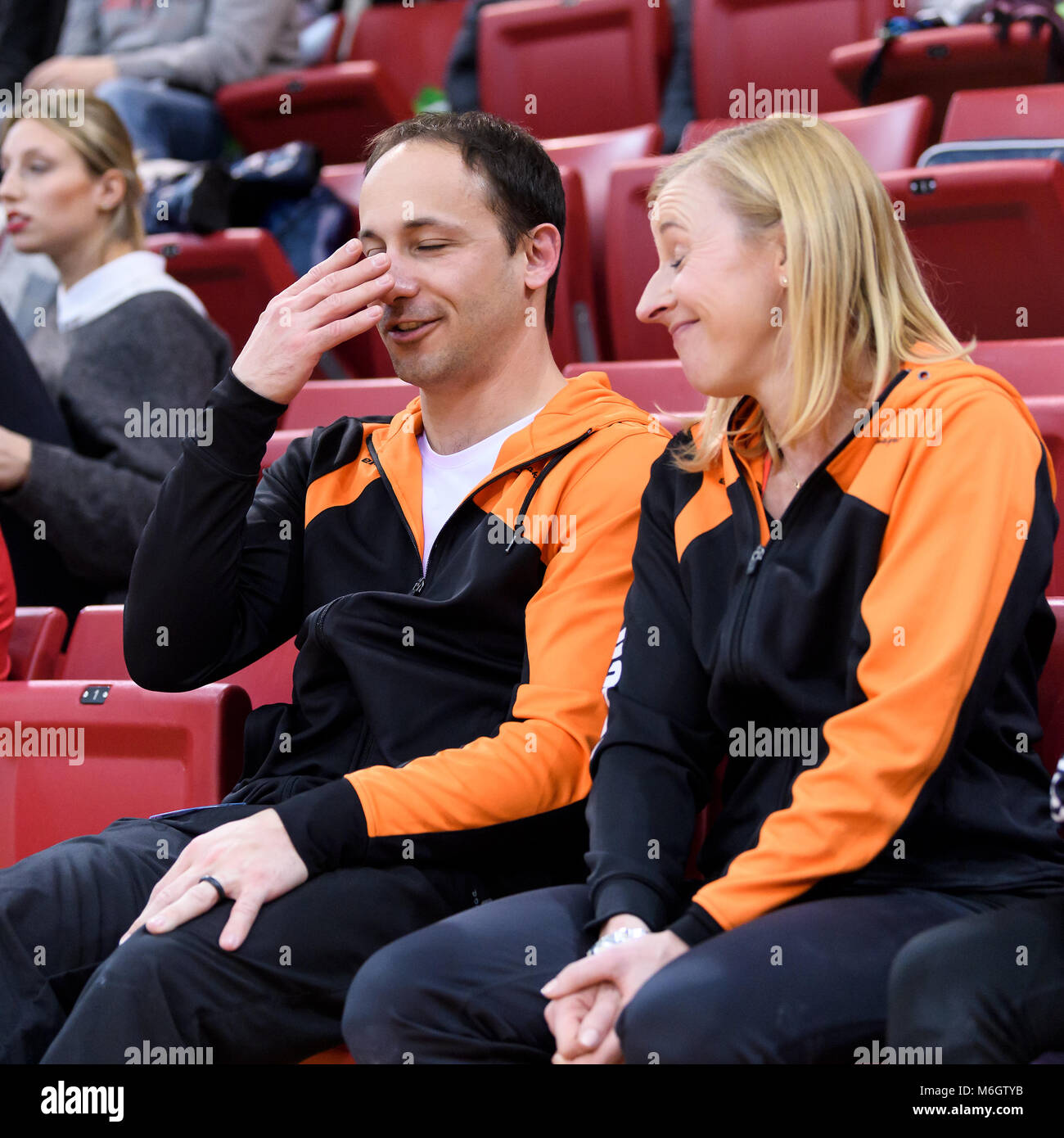 Stuttgart, Deutschland. 03rd Mar, 2018. coach Chris Lakeman und Tatjana Bachmayer (KRK) (von links). GES/ Turnen/ Bundesliga: Saisonauftakt, 03.03.2018 -- |usage worldwide Credit: dpa/Alamy Live News Stock Photo