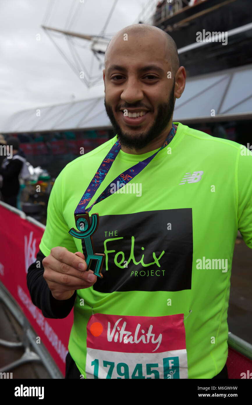 Greenwich,UK,4th March 2018,Heroic Imam, Mohammed Mahmoud at The Vitality Big Half: which is a new half marathon starting at Tower Bridge and finishing by the Cutty Sark in Greenwich, passing through the boroughs of Southwark, Tower Hamlets, Lewisham and Greenwich. It has been created by London Marathon Events Ltd. There is also a Vitality Big Festival in Greenwich Park.©Keith Larby/Alamy Live News Stock Photo