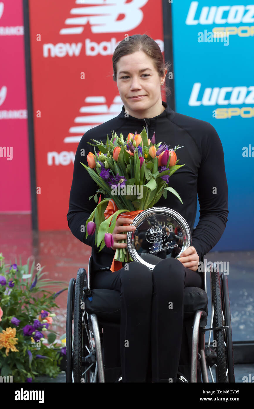 Greenwich, UK, 4th March 2018,Manuela Schar won the Female wheelchair