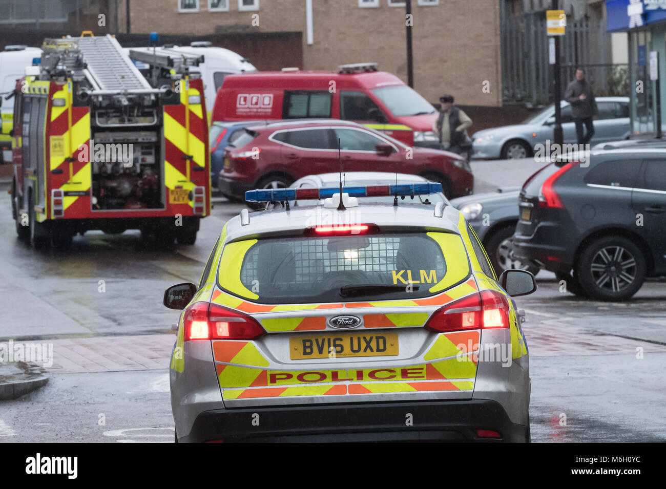 Romford Essex, 4th March 2018,  A blast was reported in Farnham Road, Harold Hill, Romford.  Police and fire service evacuated residents in the area.  It was later reported to have been a gas explosion triggered by a faulty fridge Credit Ian Davidson/Alamy Live News Stock Photo