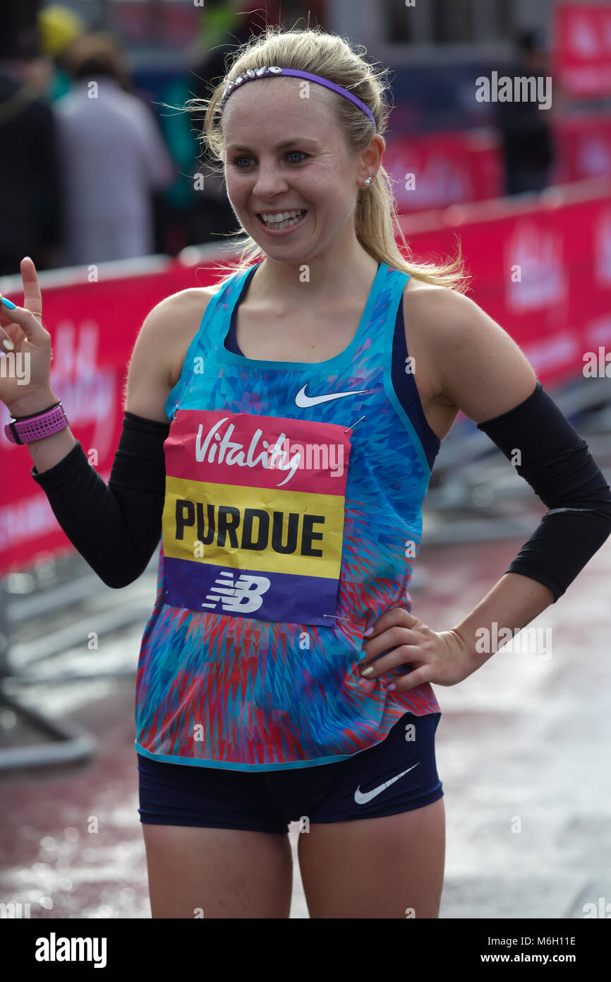 Greenwich, UK, 4th March 2018,Charlotte Purdue won The Vitality Big Half. Credit Keith Larby/ Alamy Live News Stock Photo