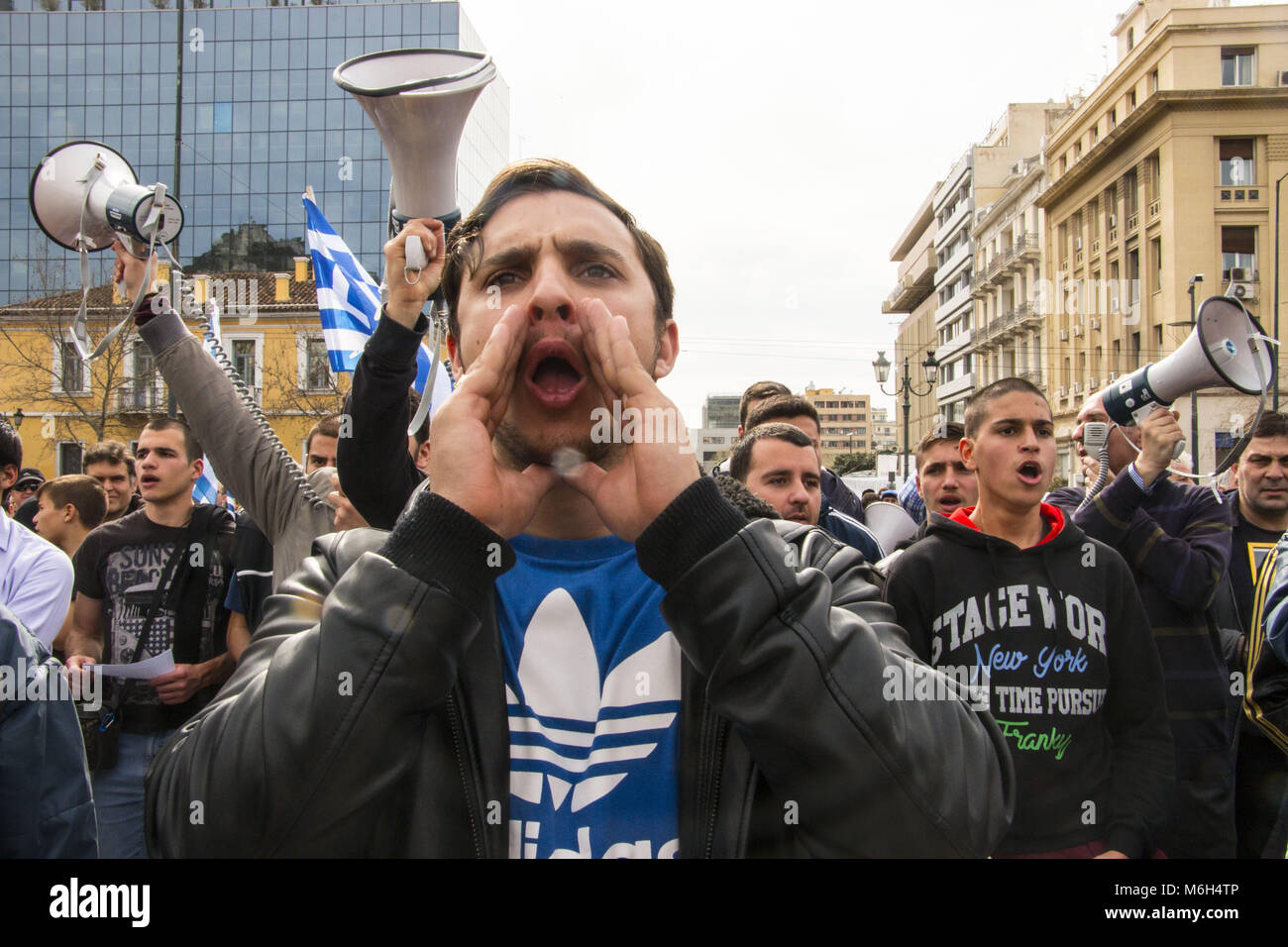 Athens, Greece. 4th Mar, 2018. A male protester seen shouting slogan during the demonstration. Greek East Orthodox Church supporters demonstrate in Athens under the slogan ''Greece means Orthodoxy '' against the planned reforms in the teachings of Theology in schools Credit:  MG 3260.jpg/SOPA Images/ZUMA Wire/Alamy Live News Stock Photo