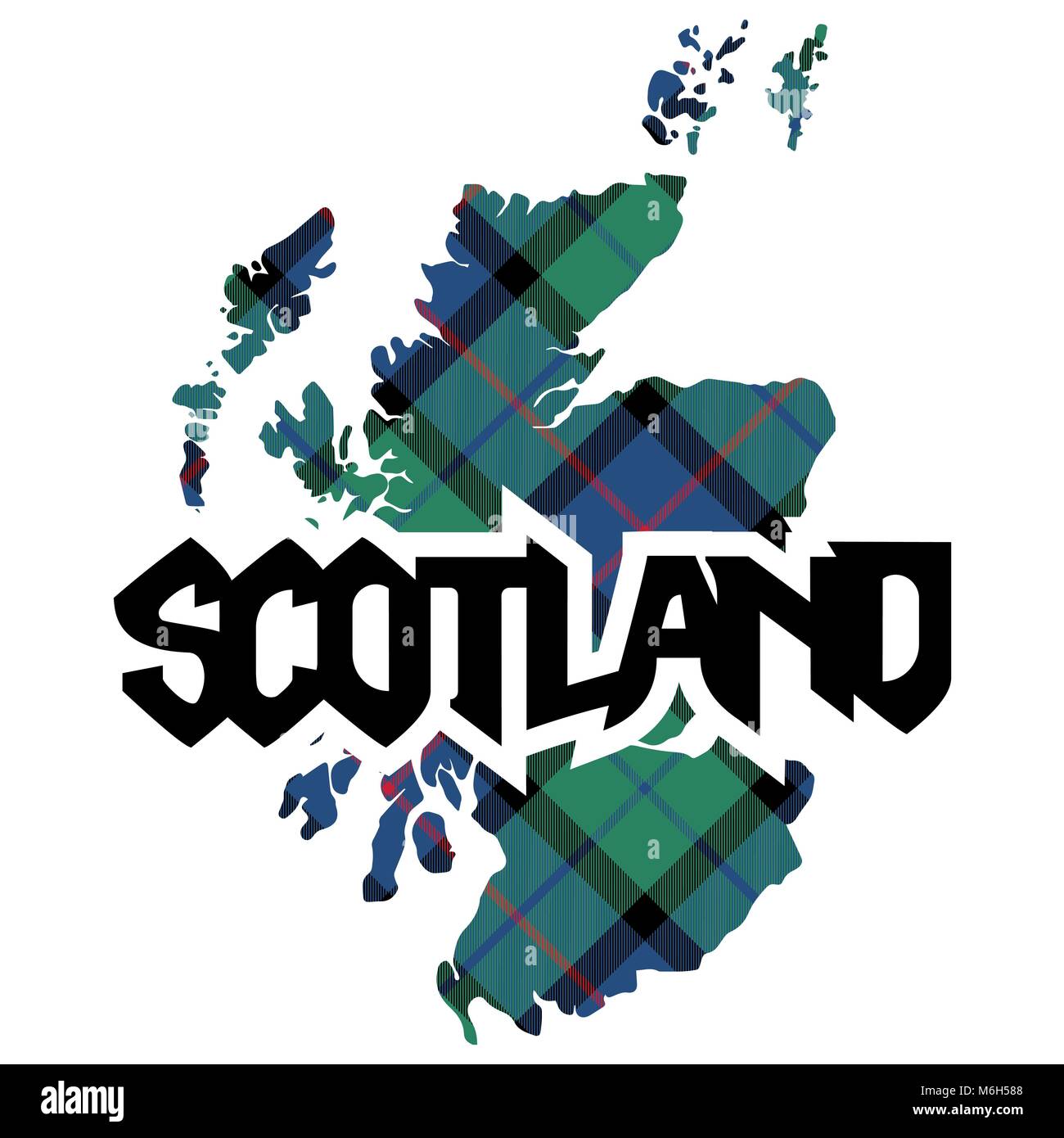 Map and name of Scotland texture of tartan plaid. Vector illustration
