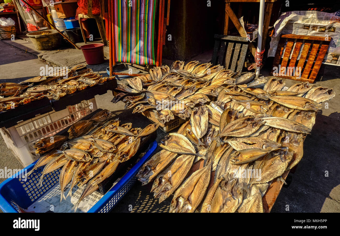 Manila, Philippines Apr 12, 2017. Pile of dried fish at local market