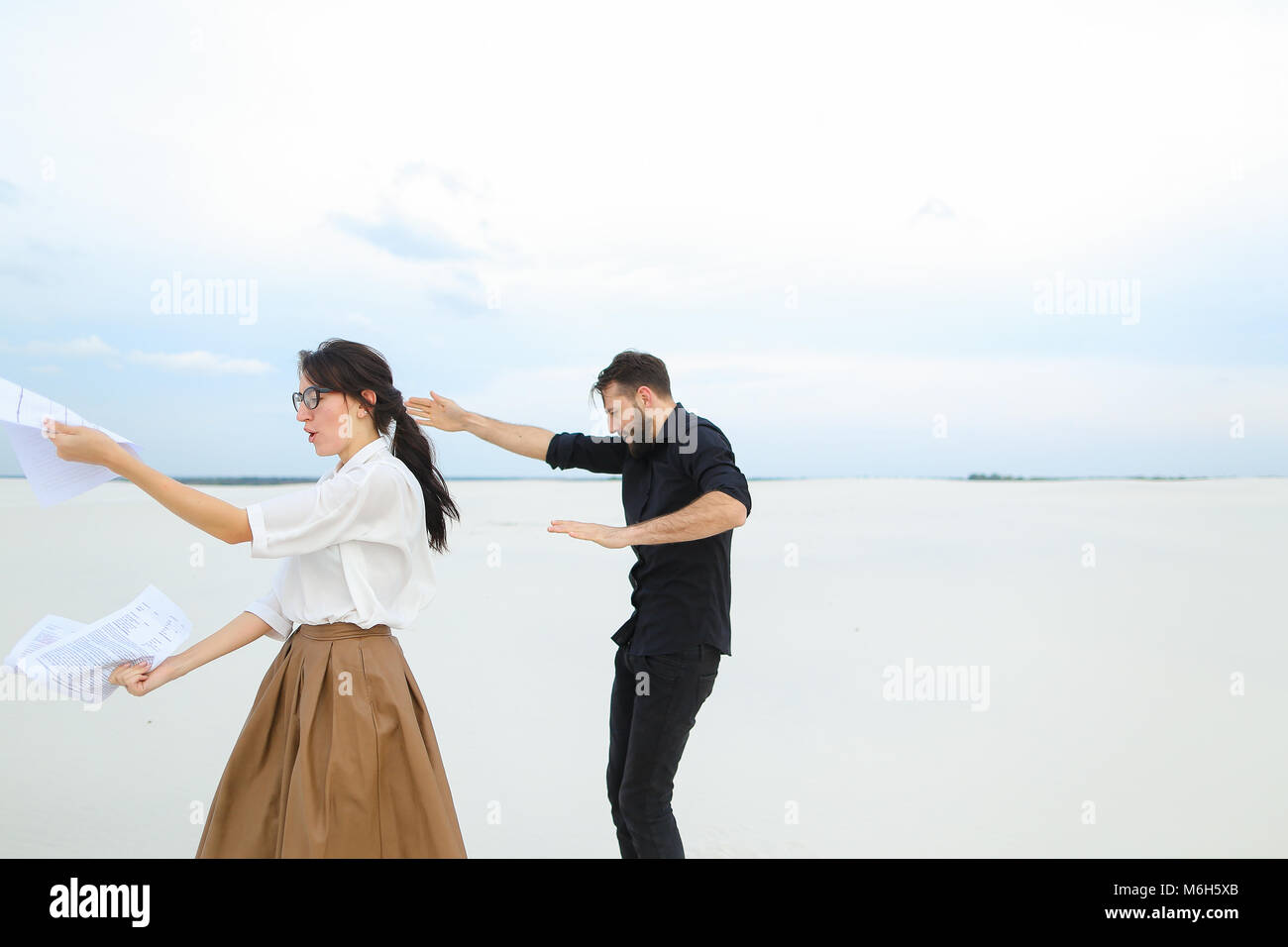 future journalists happy male and female promote project of Stock Photo ...