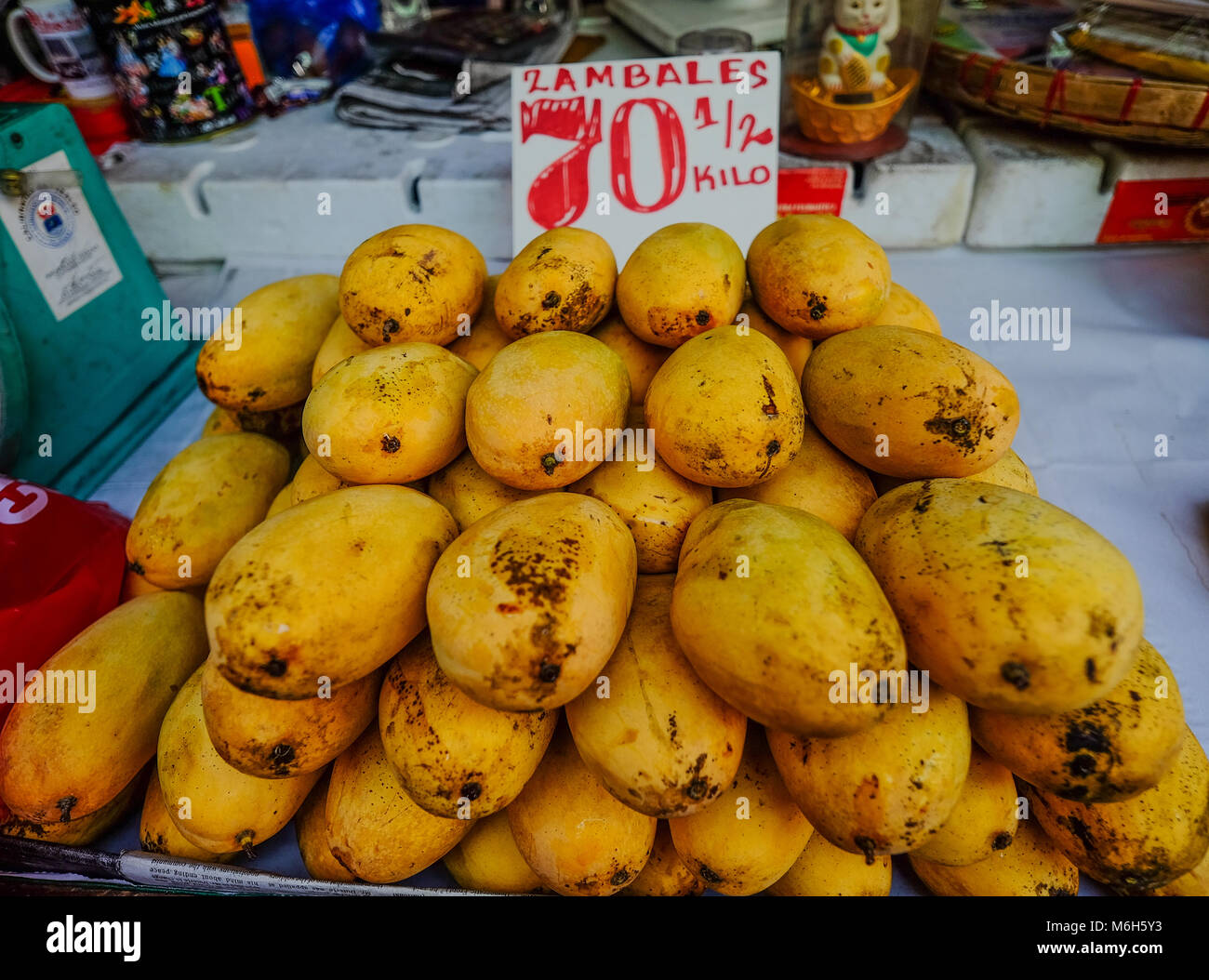 Manila, Philippines Apr 12, 2017. Yellow mango fruits for sale at