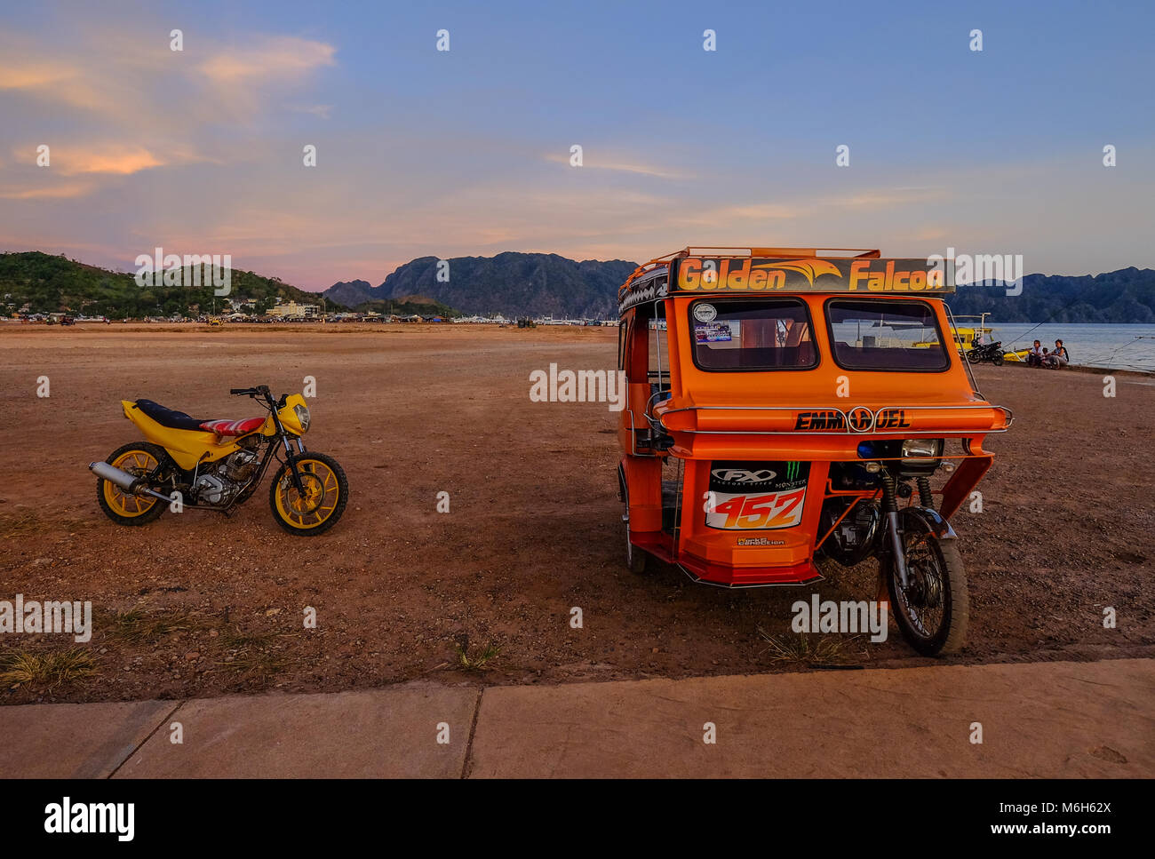 Palawan, Philippines Apr 6, 2017. Tricycle parking at village in El