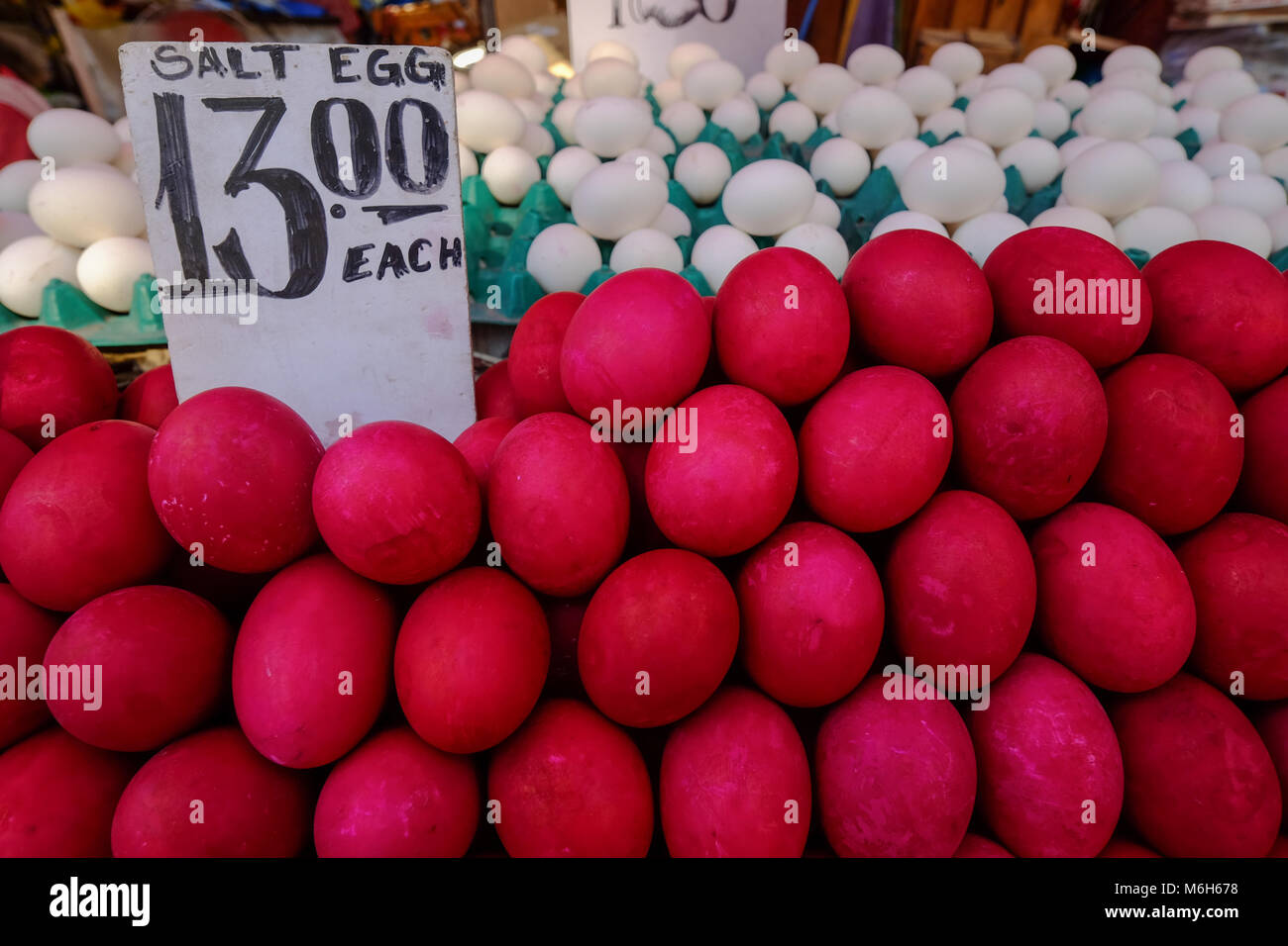 Selling salt eggs at rural market in Manila, Philippines Stock Photo