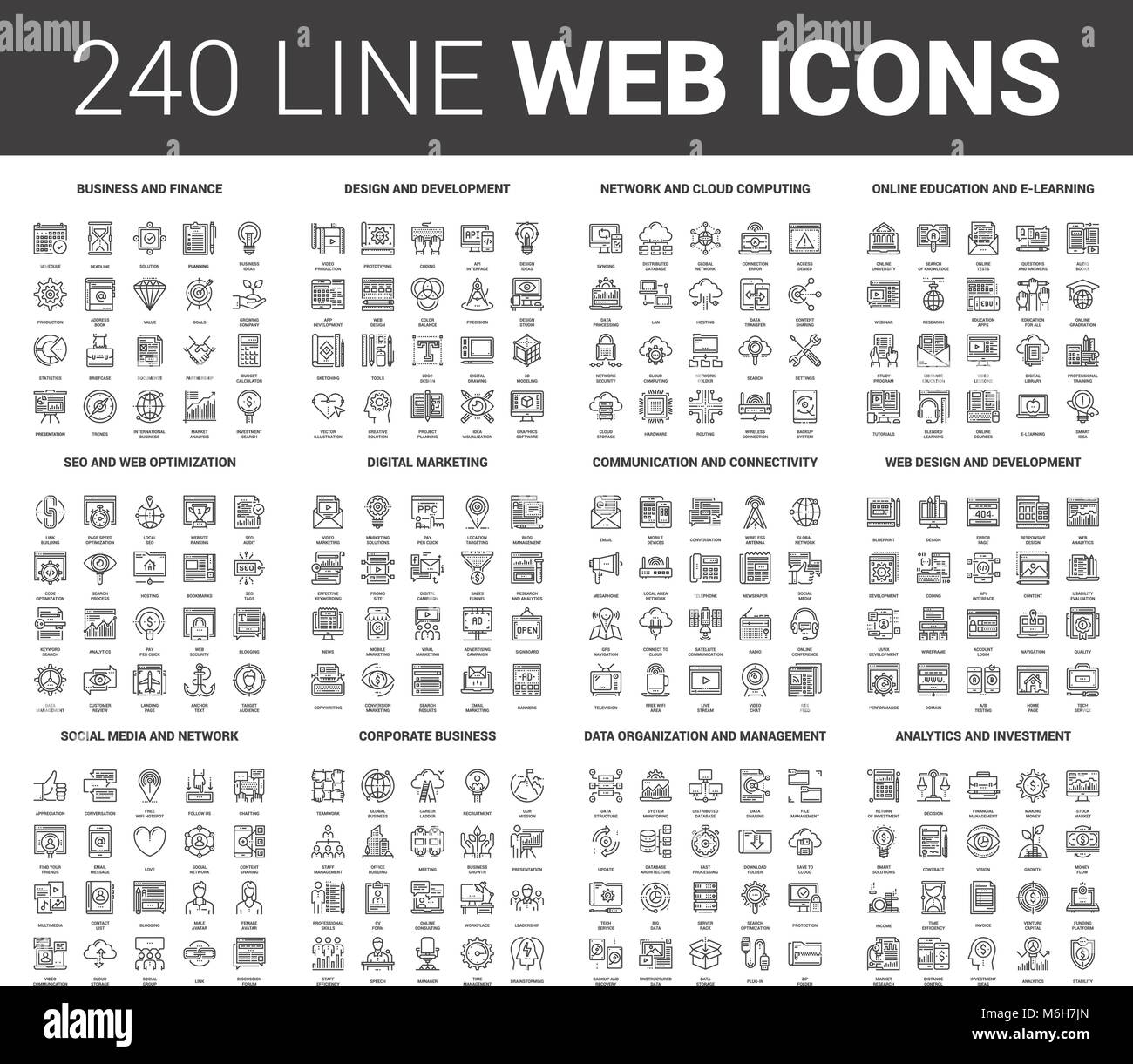 Flat Line Web Icons Stock Vector Image & Art - Alamy
