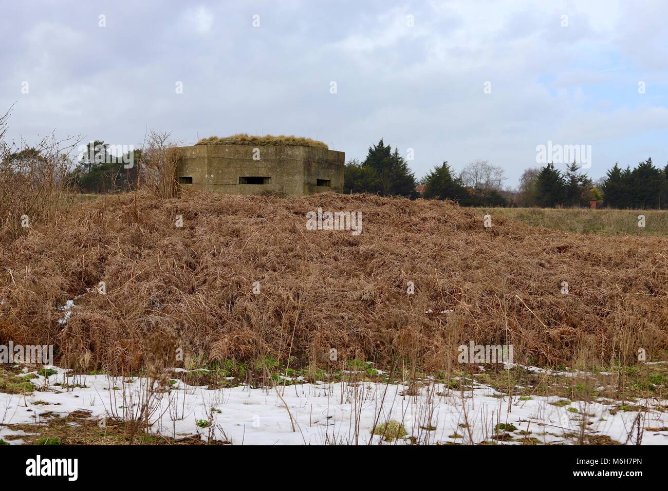World War 2 FW3/22 pill box in a field next to BT Adastral Park in Martlesham Heath, Suffolk, UK