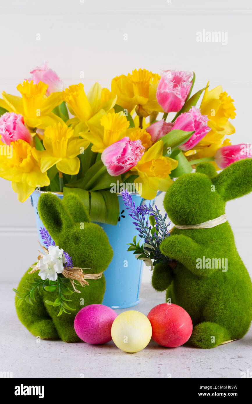 Easter scene with colored eggs Stock Photo - Alamy