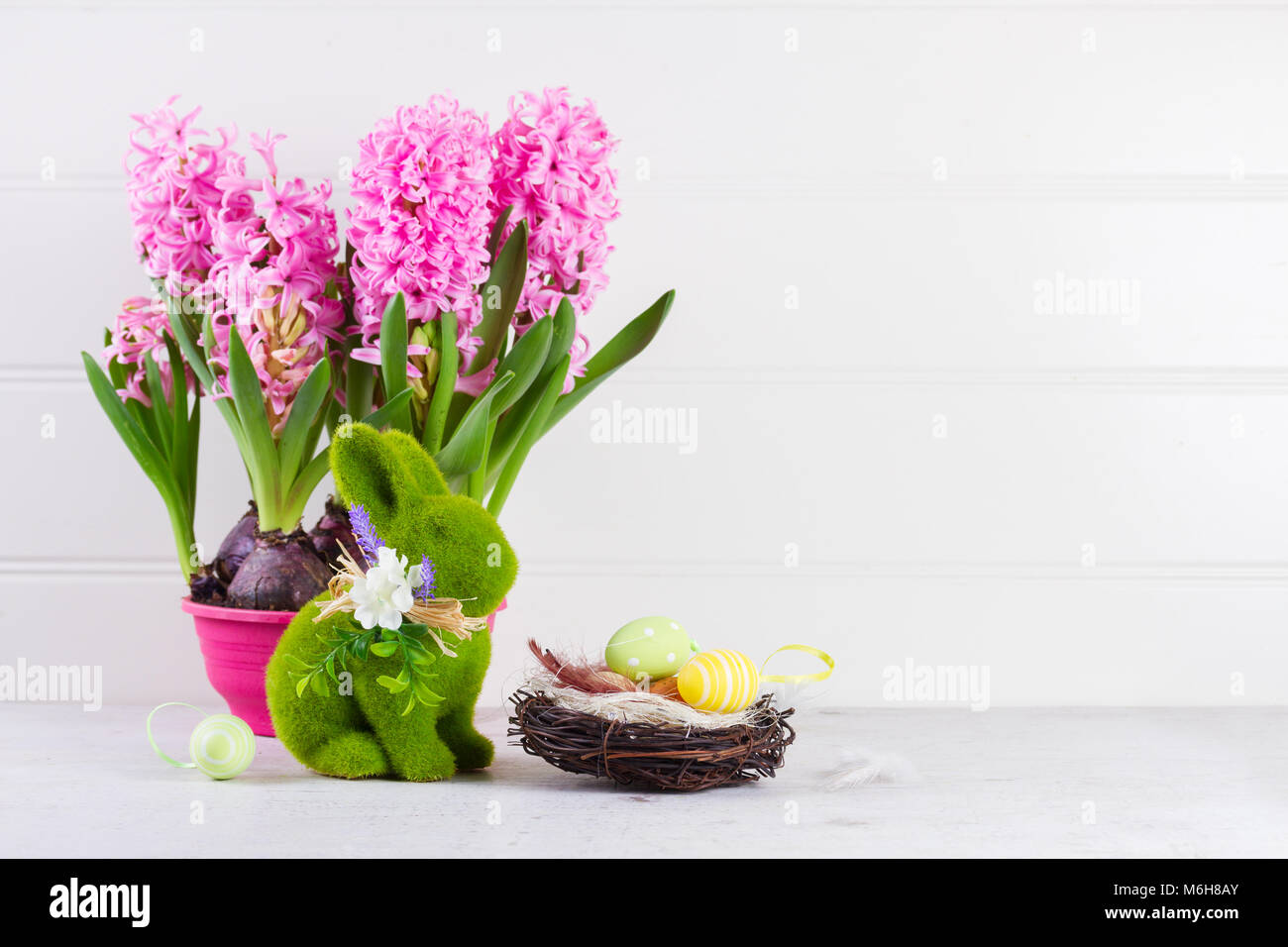 Easter scene with colored eggs Stock Photo - Alamy