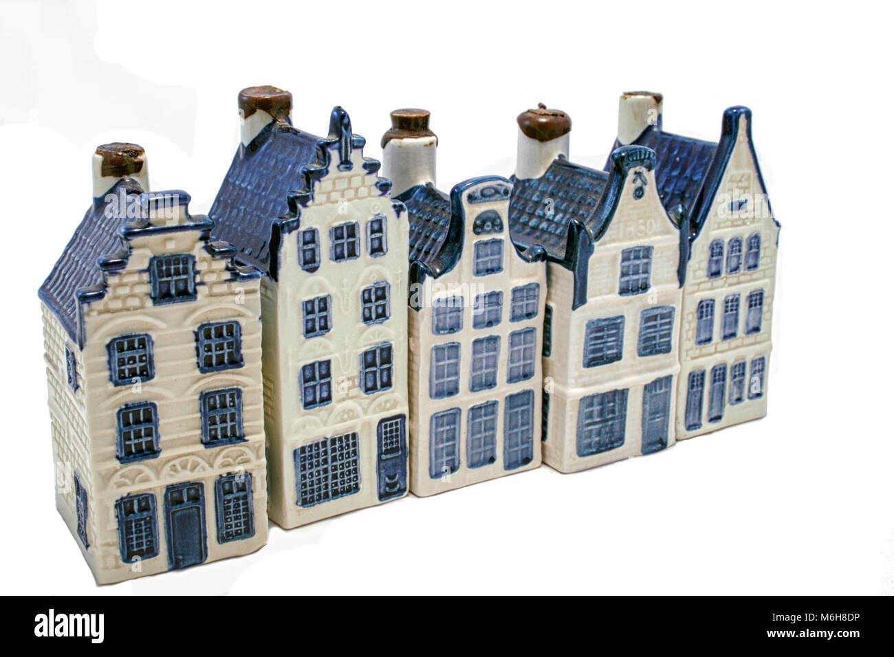 Dutch Delft blue houses in a row Stock Photo