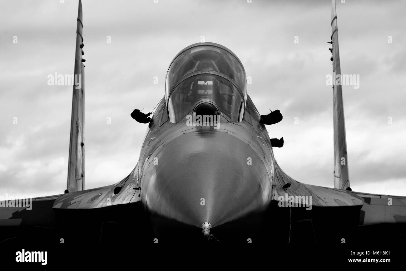 Ukrainian Air Force - Sukhoi Su-27 Flanker fighter jet on static display at the Royal International Air Tattoo Stock Photo