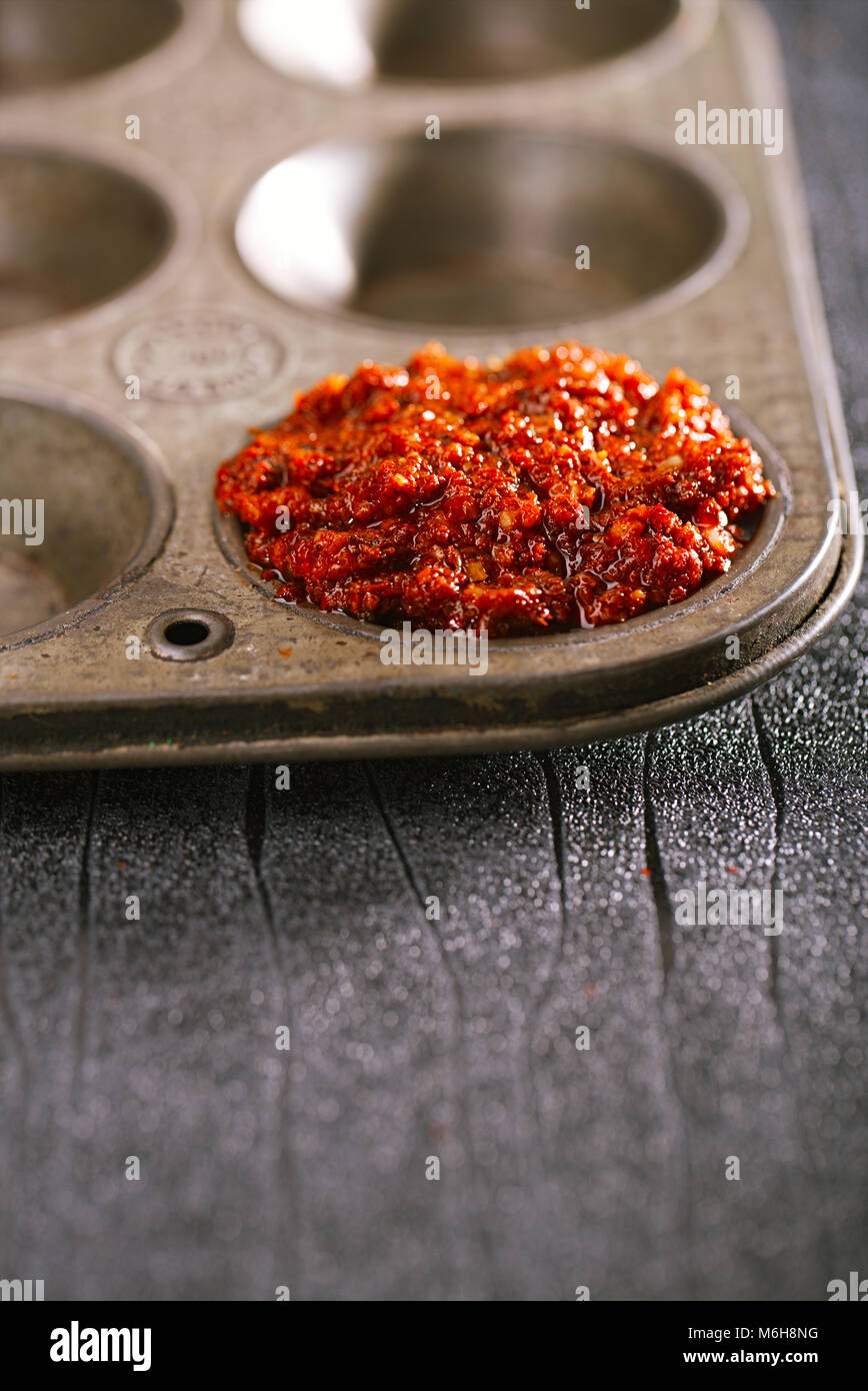 Extreme hot asian chillies garlic paste sauce - Laza or Lazdzhan Stock Photo
