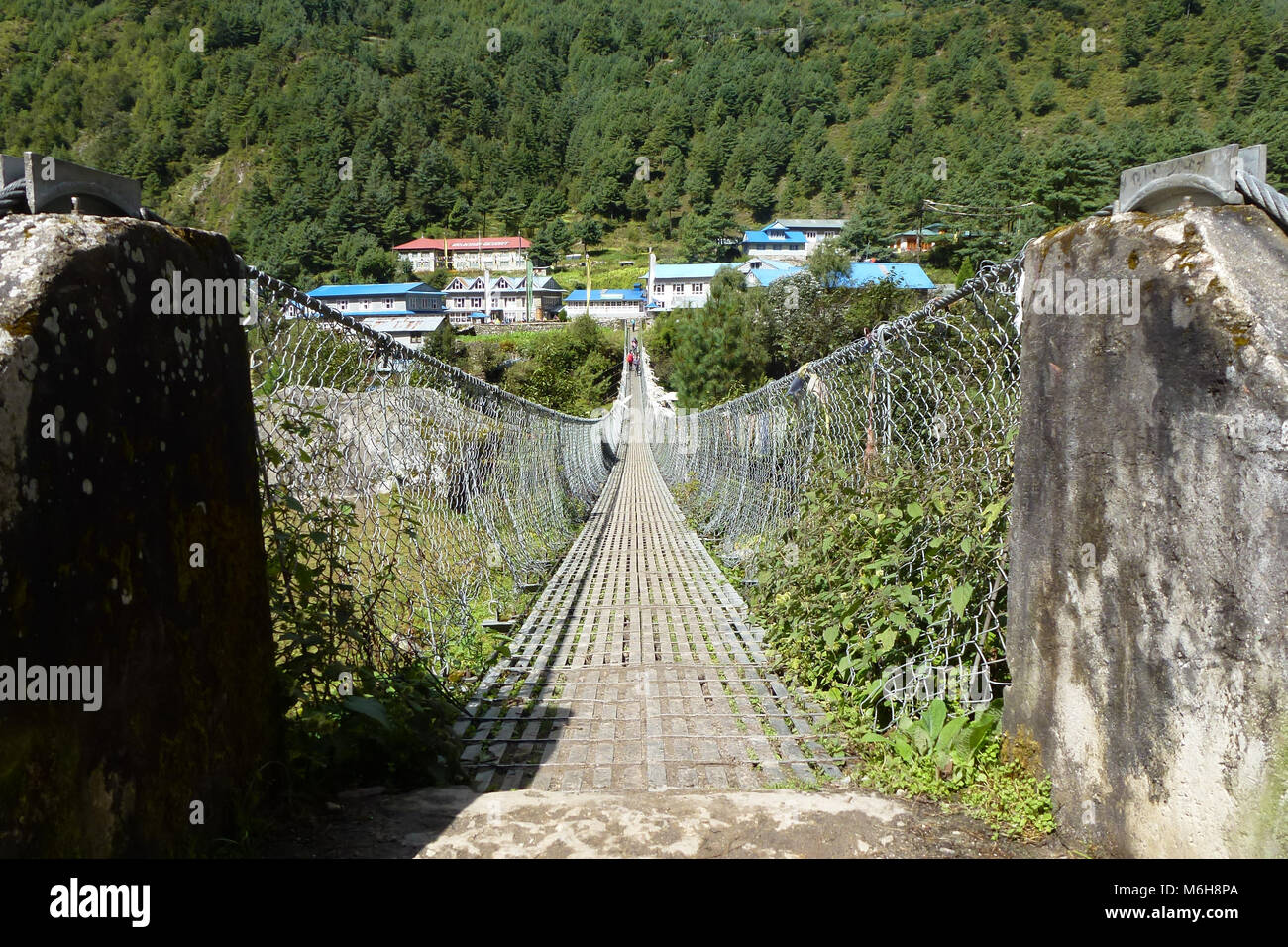 Suspension bridge over a river in Phakding, Everest Base Camp trek