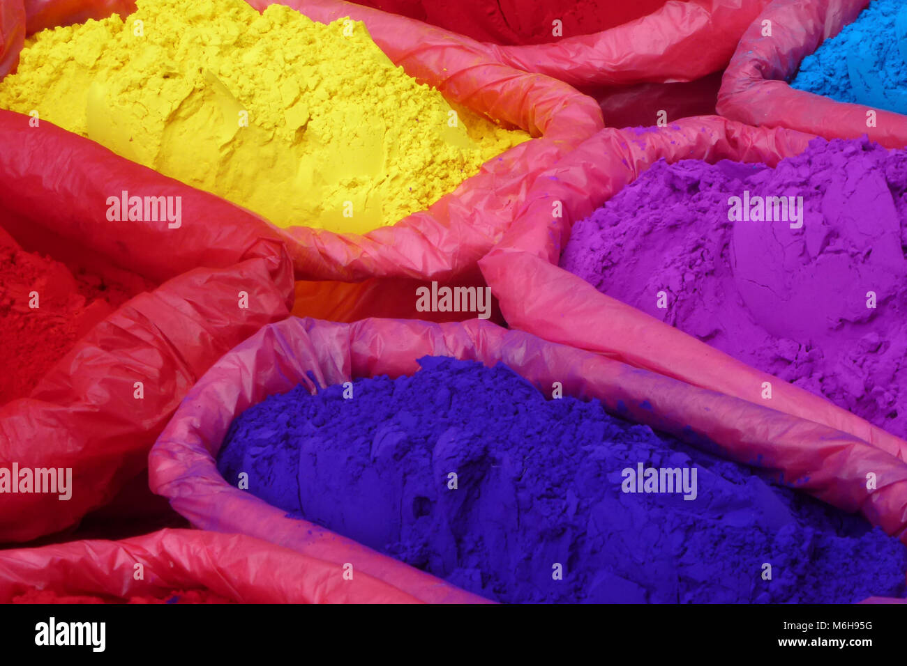 Detail of some tikka (colored powder) for sale at a street market Kathmandu, Nepal Stock Photo