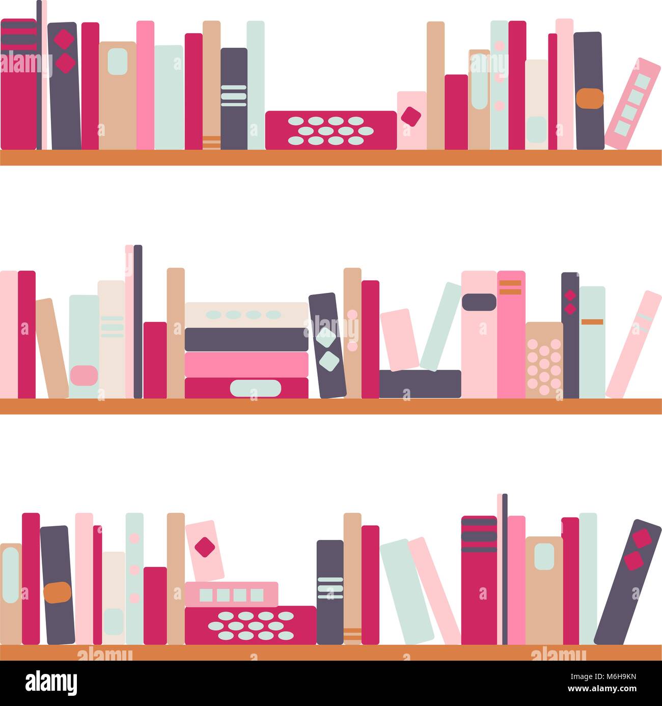 vector illustration of bookshelves with retro style books Stock Vector
