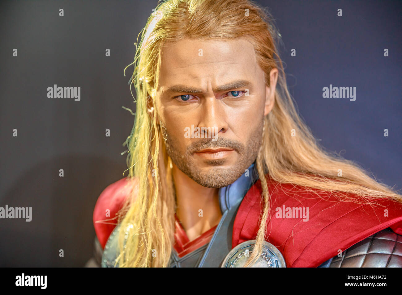 Tokyo, Japan - April 20, 2017: portrait of Thor, the God of Thunder model with from Age of Heroes movie at Mori Tower, Roppongi Hills complex, Minato Tokyo.Thor is a comics character by Marvel Comics. Stock Photo