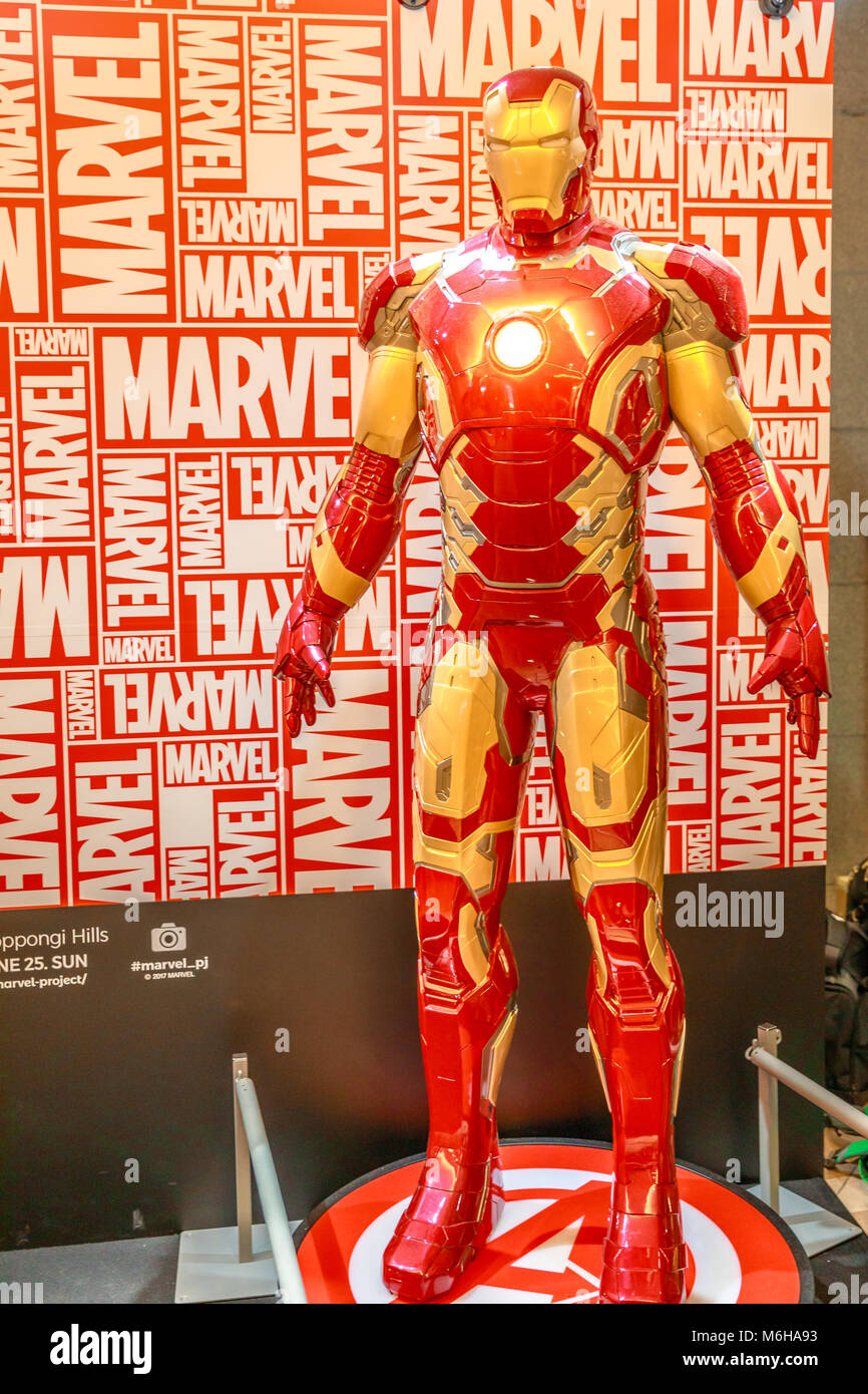 Tokyo, Japan - April 20, 2017: Iron Man model from Age of Heroes movie at Mori Tower, Roppongi Hills complex, Minato Tokyo. Tony Stark is a Marvel character. Stock Photo