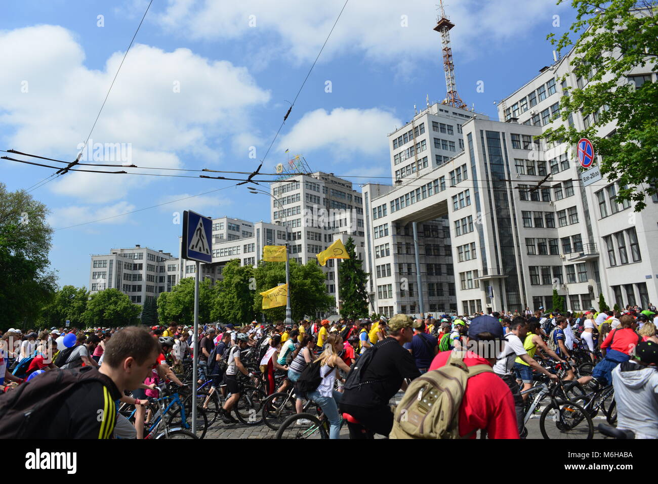 Celebrating the Сyclist Day, Kharkiv, Ukraine Stock Photo