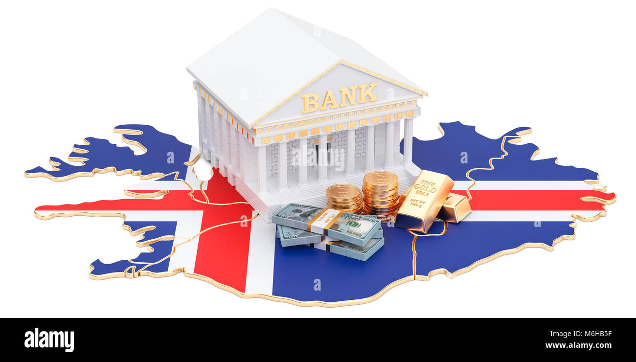 Banking system in Iceland concept. 3D rendering isolated on white ...